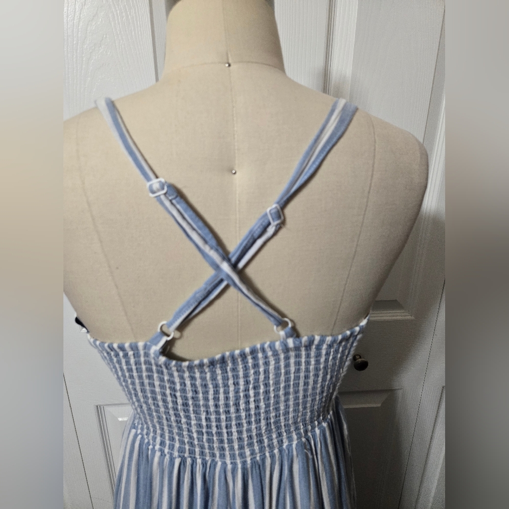 Blue & White Striped Maxi Sun Dress, Small, Criss Cross Adjustable Straps, EUC - Picture 7 of 16